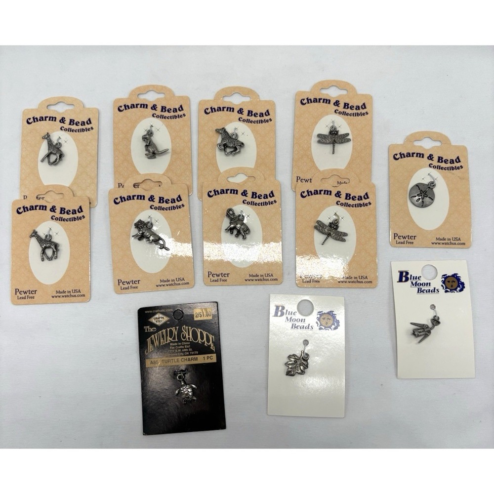 Lot of 12 Pewter Charms Pendant‎ Made in USA NEW Turtle Dragonfly Lion Kangaroo